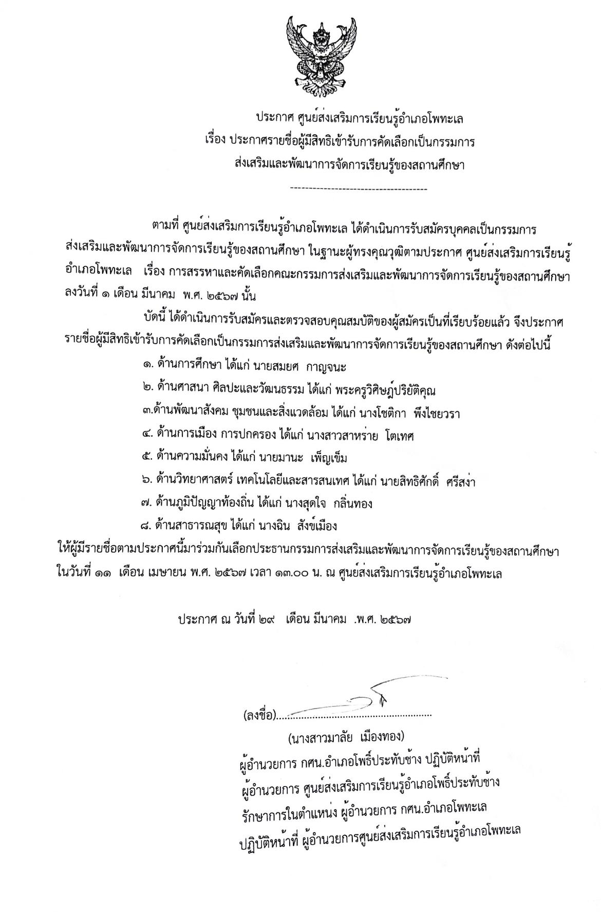 ประกาศรายชื่อผู้มีสิทธิฯ